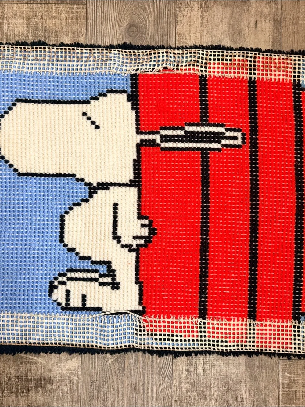 Snoopy Peanuts latch hook Rug - Red, White & Light Blue